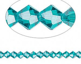4mm Swarovski Crystal Beads, Blue Zircon 5301 Swarovski Crystal Bicones, 5328, Swarovski Crystal Beads, Crystal Bicone Beads, 100 PCS