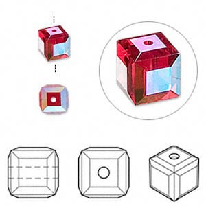 5601 Swarovski Cube Bead - 6 mm - Light Siam AB -10 PCS - Vintage swarovski Cubes - Wholesale Pricing - Lowest Pricing, Ships From US fast !