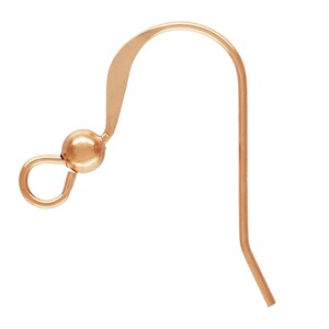 50pc, Rose Gold Filled Earwires, Earring Hooks with bead, 14kt Rose Goldfilled earring findings, French Wires, Pink Metal, Wholesale, RGF102