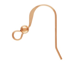 May include: A rose gold earring hook with a small ball at the top.