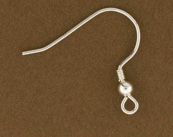 Sterling silver Earwires, Earring hook, Ear Wires with Ball and Coil, 925 Earring Hooks, 20 Pairs, Earring Wires, Wholesale Findings. SS110