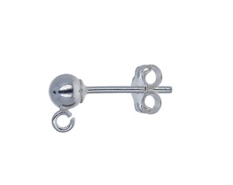 5 pairs - Sterling Silver, 4mm Ball Post with Ring, Attached Open Loop, 925 Silver Earring Components, Earring Parts, 4mm Ball Post, BALSDR4