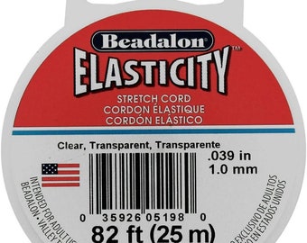 1.0mm Beadalon Elasticity Clear Cord. 82ft Elastic Cord for Stretchy Jewelry. 1.0mm. 82ft or 25M, Stretch Cording