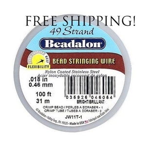 Beadalon 49 Strand Beading Wire .018 30ft & 100ft Spools - Free Shipping - Beading String Tiger tail Beadalon 49 18 30 100 - Beading Wire