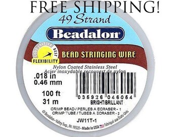 Beadalon 49 Strand Beading Wire .018 30ft & 100ft Spools - Free Shipping - Beading String Tiger tail Beadalon 49 18 30 100 - Beading Wire