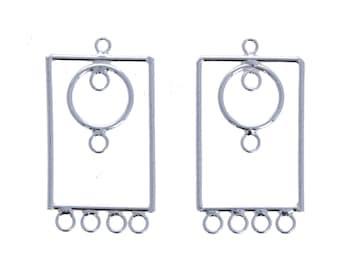 Sterling Silver Earring Parts, Findings, 1 Pair, 4 hole, 39mm x 21mm, Rectangle Shaped, Fancy Earrings, Wholesale,  Findings, RF276