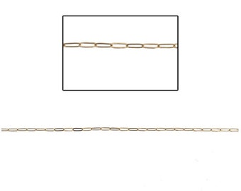 Gold Mini Paperclip 5 feet Link, 14kt Gold Filled, Flattened Rectangle Links, 2mm x 5.5mm, Chain by the Foot, Gold Mini Paperclip, GF1606F