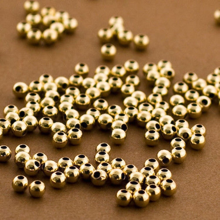 14kt 3mm Round Smooth Beads 14K Solid Gold (QTY=10) 3mm(10)