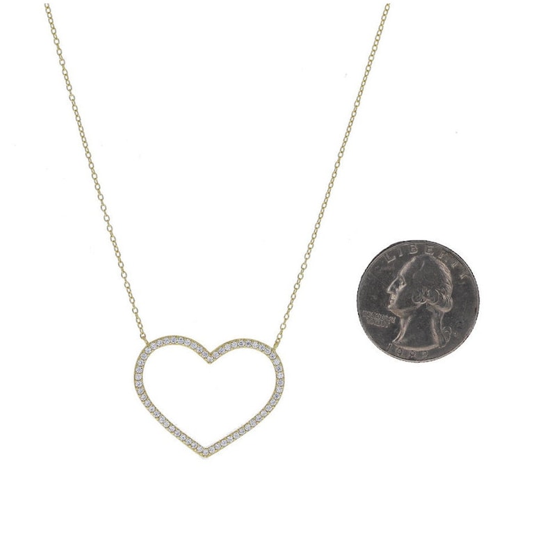 Sterling Silver Center Heart Cubic Zirconias Silver Heart necklace N680002 Show Me the Love Necklace Gold Heart necklace Heart Charm