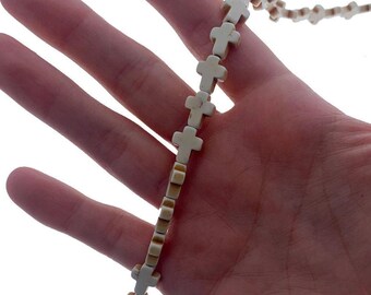 Mini White Turquoise, Magnesite Cross Beads, 1 Strand (16"), 9mm x 10mm, Vertical Drill Hole, Cream Beads, Genuine Stone, Wholesale Beads