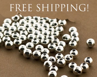 50- Sterling Silver 5mm Round Seamless Smooth Beads, High Polished, Genuine .925 Silver Beads, 5mm, Genuine Silver Beads