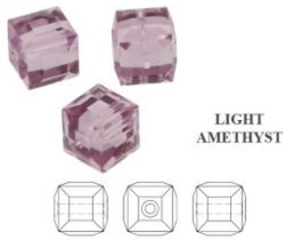 5601 Swarovski Crystal Cube Bead, 4mm, Light Amethyst, 24 PCS - Vintage Swarovski Cube, Square Crystal Bead, Genuine Swarovski