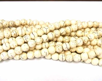 8mm round Beads, White Magnesite Beads, Howlite round beads, White / Cream beads for Jewelry Design, Wholesale Bead