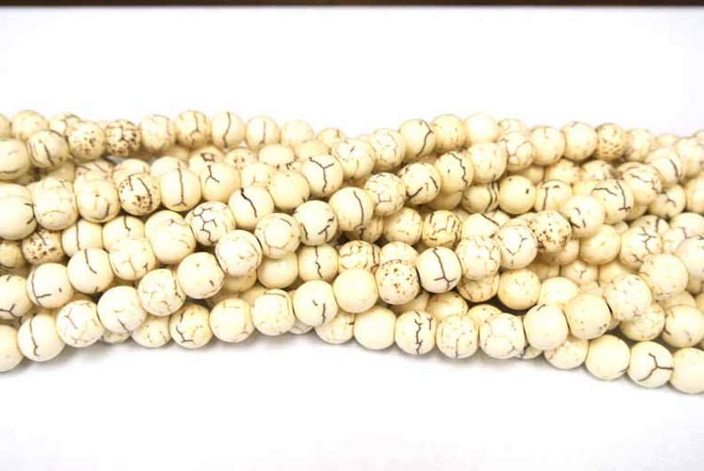 8mm round Beads, White Magnesite Beads, Howlite round beads, White / Cream beads for Jewelry Design, Wholesale Bead image 1