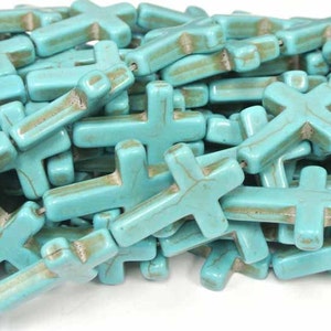 Turquoise Cross Beads, Turquoise Crosses, 10 strands, Howlite  Cross, 30x22 mm, Turquoise Beads, Cross Beads, Wholesale Beads