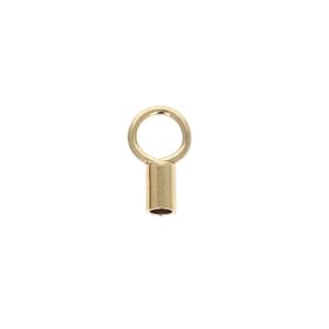 50pc- Gold Filled, Endcap with Ring, 1.4mm inside diameter, 14kt, Leather Ends, Ribbon and Cord, Crimp Chain, bulk lot, GF478