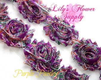 Shabby Flower Shabby Chic Shabby Rose trim Wholesale Purple Paisley Rose Trim Chiffon Flower Purple Paisley Shabby Flower Trim