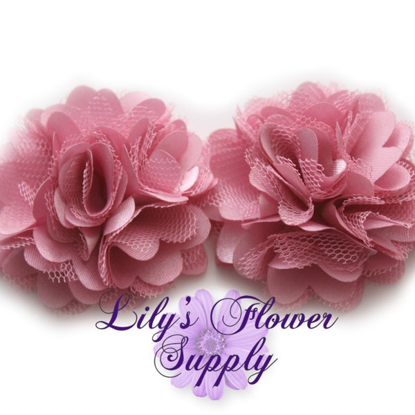 Dusty Pink Mini Satin Mesh Flowers - 2 Inch - Fabric Flower - Satin Flowers - Satin Rose - Petite Flower - Wholesale flowers