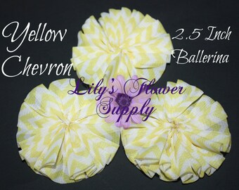 Ballerina Flower - Chiffon Flower -  Folded Flower - Fabric Flower - 2.5 Inch - Tutu Flower - Yellow Chevron - Set of 3