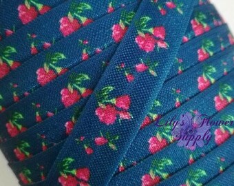 Fold Over Elastic, FOE, Foldover Elastic, Elastic By Yard, FOE Elastic, 5/8 Elastic, Wholesale Elastic, Bluel Floral Elastic, Flower FOE