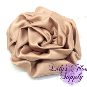 May include: A large, single, light brown satin rose flower.