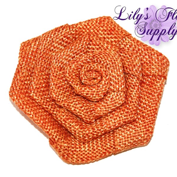 Orange Flat Rolled Rosette Burlap Flowers - Burlap Flower - 3 Inches - Burlap Rose - Rolled flowers - Wholesale - supply - Wedding