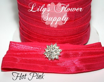 5 yards - Hot Pink FOE - 5/8 Fold Over Elastic - FOE - Hot Pink - Foldover Elastic - Elastic By Yard - Shiny Elastic - DIY - Headband