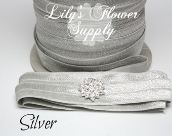Silver Elastic - 5/8 Fold Over Elastic - FOE - Foldover Elastic - Elastic By Yard - Shiny Elastic - DIY - Headband