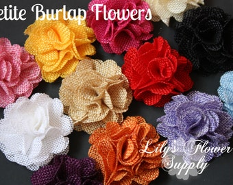 Petite Burlap Flowers - Choose Colors - Burlap Flower - 2 Inches - Fabric Flower - Burlap Rose - Rolled flowers - Wholesale - supply