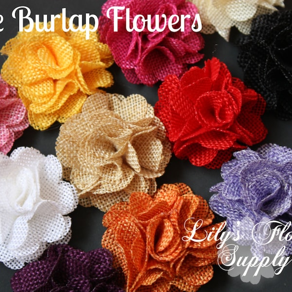 Petite Burlap Flowers - Choose Colors - Burlap Flower - 2 Inches - Fabric Flower - Burlap Rose - Rolled flowers - Wholesale - supply