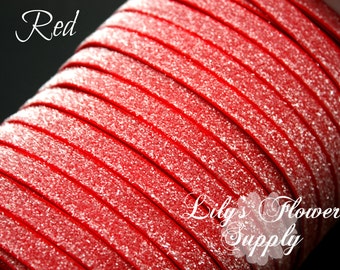 Red Frosted Glitter Elastic - 3/8 Fold Over Elastic - 5 Yards - Foe Ealstic - Foldover Elastic - Elastic By Yard - Shiny Elastic