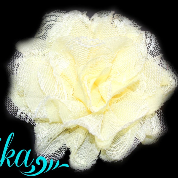 Pale Yellow Lace Flower - Chiffon Flower - Lace rose - Shredded Lace Flower - Wholesale - Supply - DIY- 3.75 inch - Pale Yellow