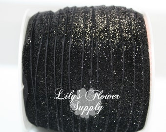 Black Glitter Elastic - 5/8 Fold Over Elastic - FOE - 5 Yards - Foe Elastic - Foldover Elastic - Elastic By Yard - Shiny Elastic