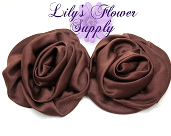 Satin Rolled Rosette - 3 roses - Satin Flower - Satin Rose - Ruched Flowers - Brown Rosettes - Satin rosettes - Rolled Rosettes - Wholesale