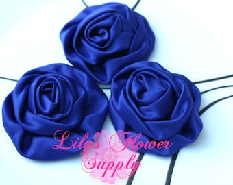 SET of THREE - Royal - Satin Flower - Satin Rose - Ruched Flowers - Rosettes - Satin rosettes - Rolled Rosettes - Wholesale - supply - diy