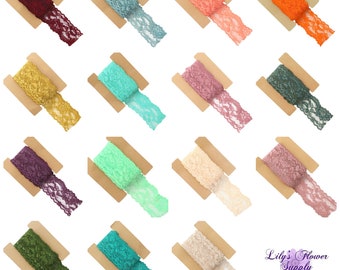 Craftdady 15 Yards Lace Fabric Stretch Elastic Trim 6.3 Inch Floral Stretchy Embroidered Trim Lace Ribbon for Sewing Headbands Garters Wedding Bouquet Making 15 Colors 1 Yard// Color
