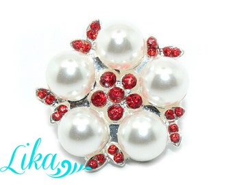 Red Pearl Rhinestone Button -  Rhinestone cluster - Pearl Rhinestone - Embellishment - Flat back - Supply - Wholesale - BTN5555