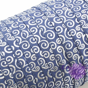 Fold Over Elastic, FOE, Foldover Elastic, Elastic By Yard, FOE Elastic, 5/8 Elastic, Wholesale Elastic, Navy Silver Swirl Elastic