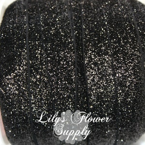 Black Glitter Elastic - 5/8 Fold Over Elastic - FOE - 5 Yards - Foe Elastic - Foldover Elastic - Elastic By The Yard - Shiny Elastic
