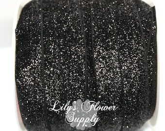 Schwarz Glitzer Gummizug - 5/8 Falz Elastisch - FOE - 5 Yards - Foe Elastic - Foldover Elastic - Elastische Schüttware - Shiny Elastic