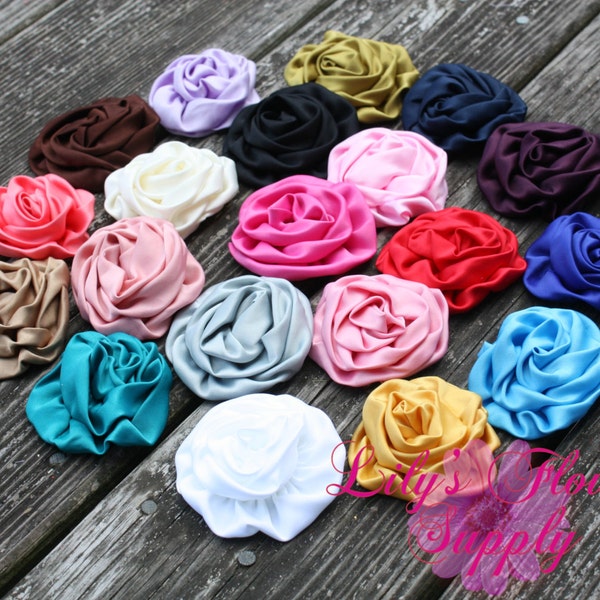 Large Satin Rolled Rosettes - Wholesale Flowers - Satin Flower - Satin Rosette - Rosette -Fabric Flower - Rolled Rosettes - You  Pick Colors