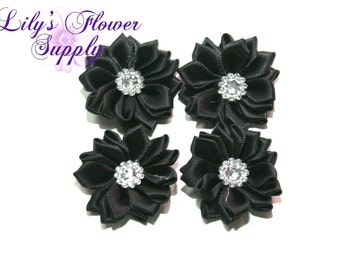 Black Satin Ribbon Flowers - Multilayer flower - Wholesale 1.5"- Satin Flower - Satin Rosette - Rosette - Fabric Flower - Rolled Rosettes