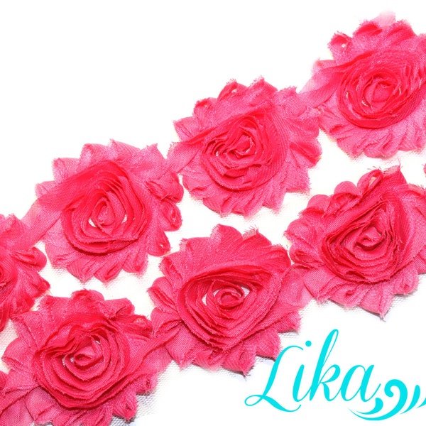 Hot Pink Shabby Rose Trim - Shabby Flower trim - Shabby Flower Rose Trim - Chiffon Trim - Shabby Chic - Rose Trim - Wholesale Trim - Yard