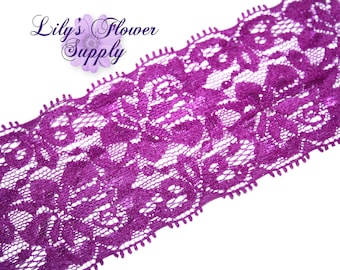 Purple Lace Elastic - 2 Inch - Stretch Lace by  Yard - Stretch Lace - Lace for Headbands - Wholesale Headbands - 3, 5, or 10 Yards