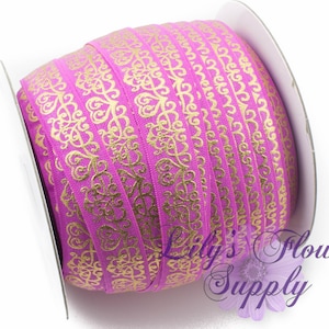 Fold Over Elastic, FOE, Foldover Elastic, Elastic By Yard, FOE Elastic, 5/8 Elastic, Wholesale Elastic, Garden Rose Gold Damask, Elastic