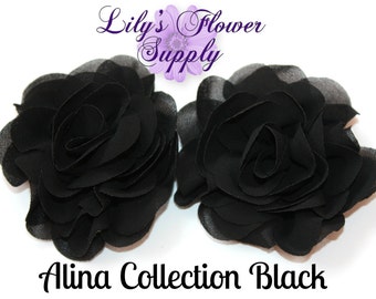 Black Rose Chiffon Flowers - Wholesale Chiffon Flowers - Rosette Silk Chiffon - Flower for Headbands - Alina Collection