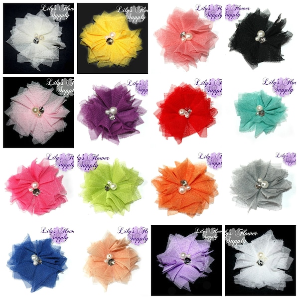 Tulle Flowers - Folded tulle flower - Rhinestone flowers - Pearl flower - Beaded flower - Wholesale - Mesh Flower - You pick colors