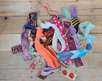 Grab Bag Printed and glitter Hair Ties, FOE Hair Ties,  Trendy FOE Hair Ties, Knotted Hair Ties, Preppy Hair Ties, No Crease Hair Ties