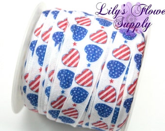4th of July FOE - Flag Printed Fold Over Elastic - 5/8 FOE - Choice of 5 or 10 Yards