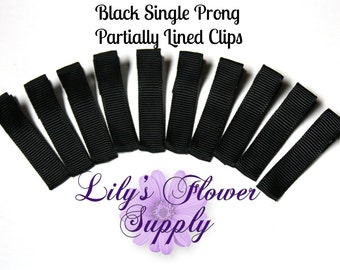 Black Lined Clips - Single Prong - Partially Lined Clips - Alligator Hair Clips - Set of 10 - 45 mm